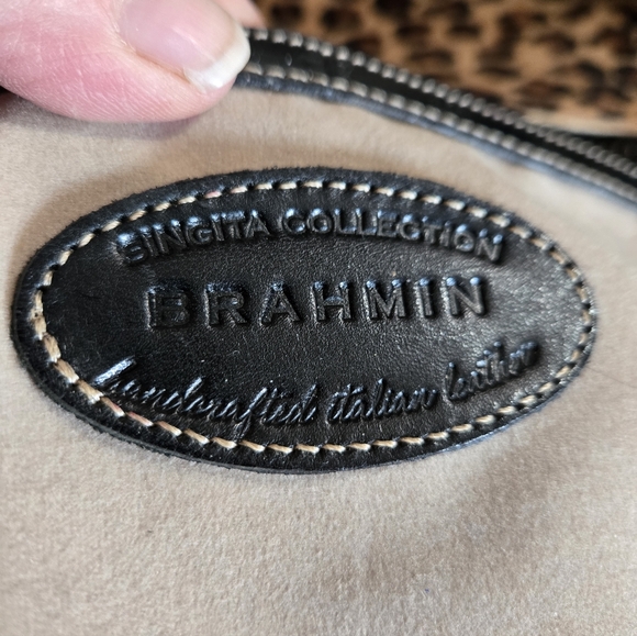 Brahmin Vintage Leopard Print and Black Leather Shoulder Bag - Picture 8 of 11